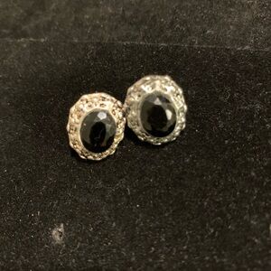 Vintage Deco Silver and Black Stud Earrings